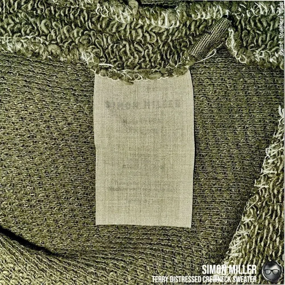 SIMON MILLER DISTRESSED CREWNECK SWEATER IN MOSS GREEN TERRY CLOTH 2016 OVERSIZE